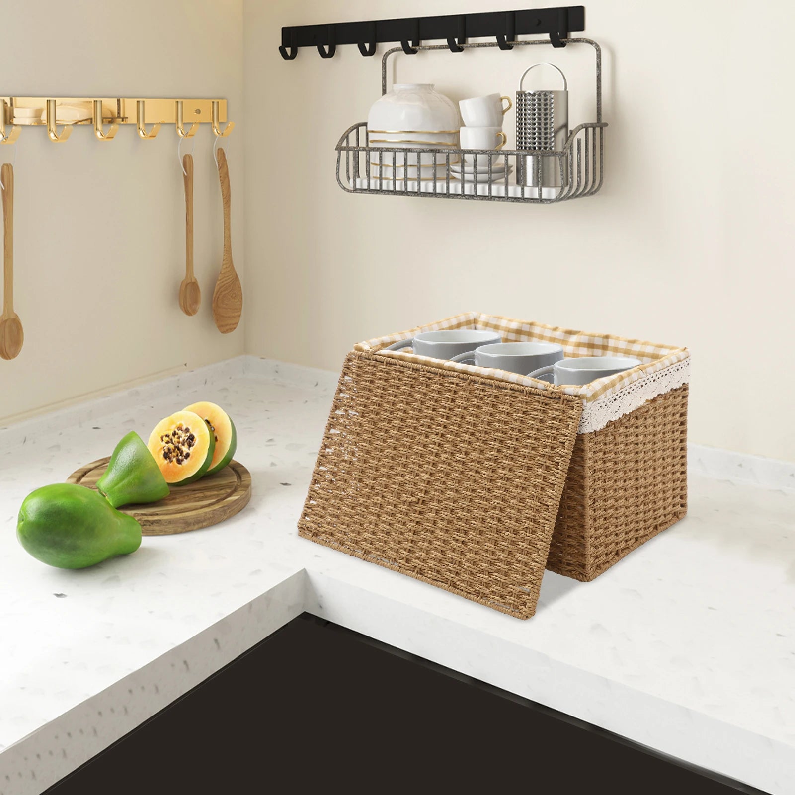 4 Woven Storage Baskets - Retro Country Style