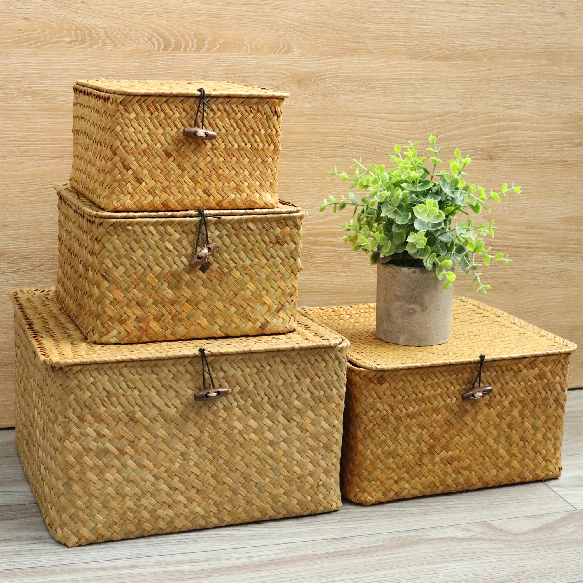 Set of 4 Seagrass Baskets with Lids