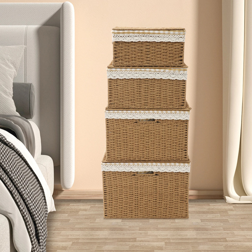 4 Woven Storage Baskets - Retro Country Style