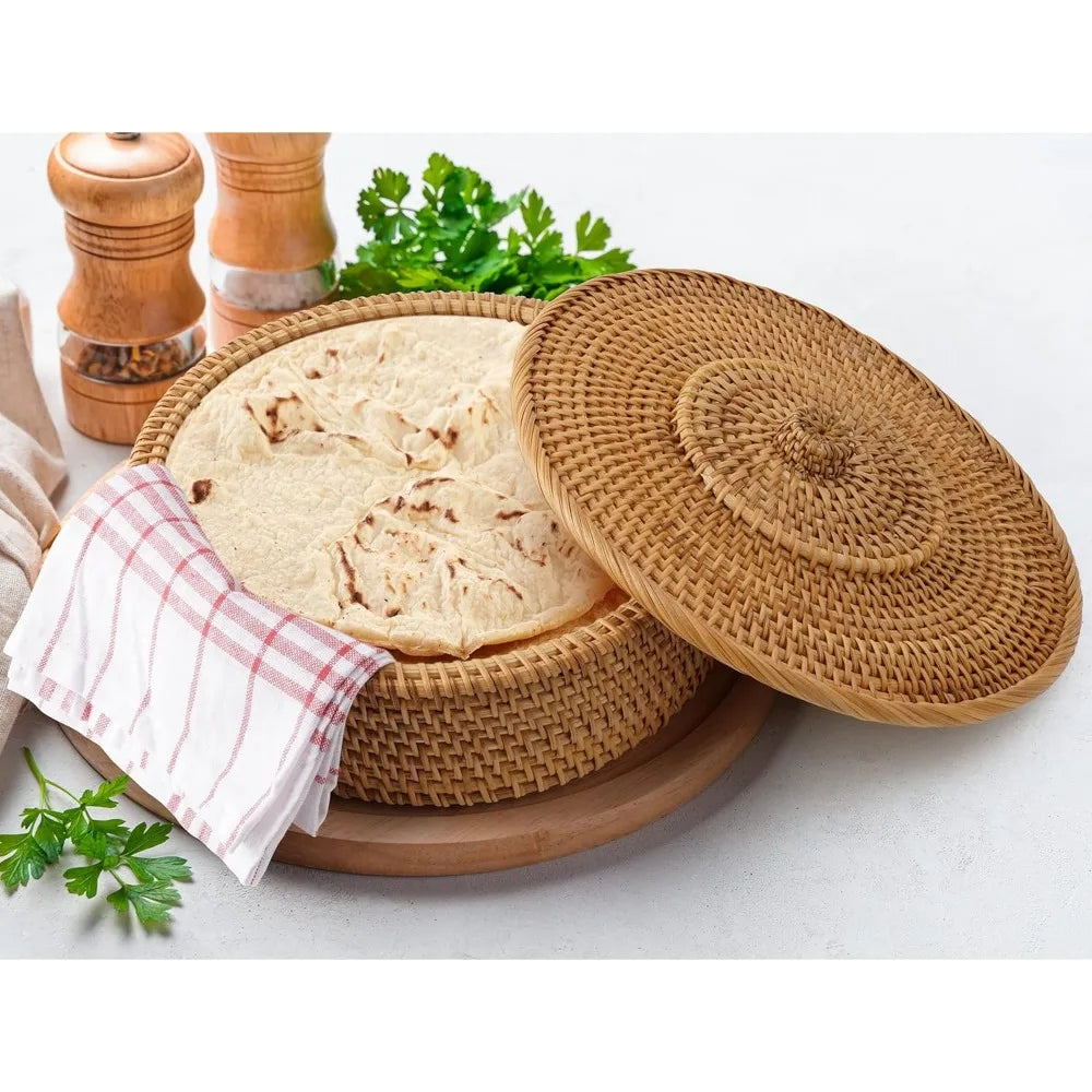 10-Inch Handcrafted Rattan Tortilla Warmer Basket with Cotton Towel