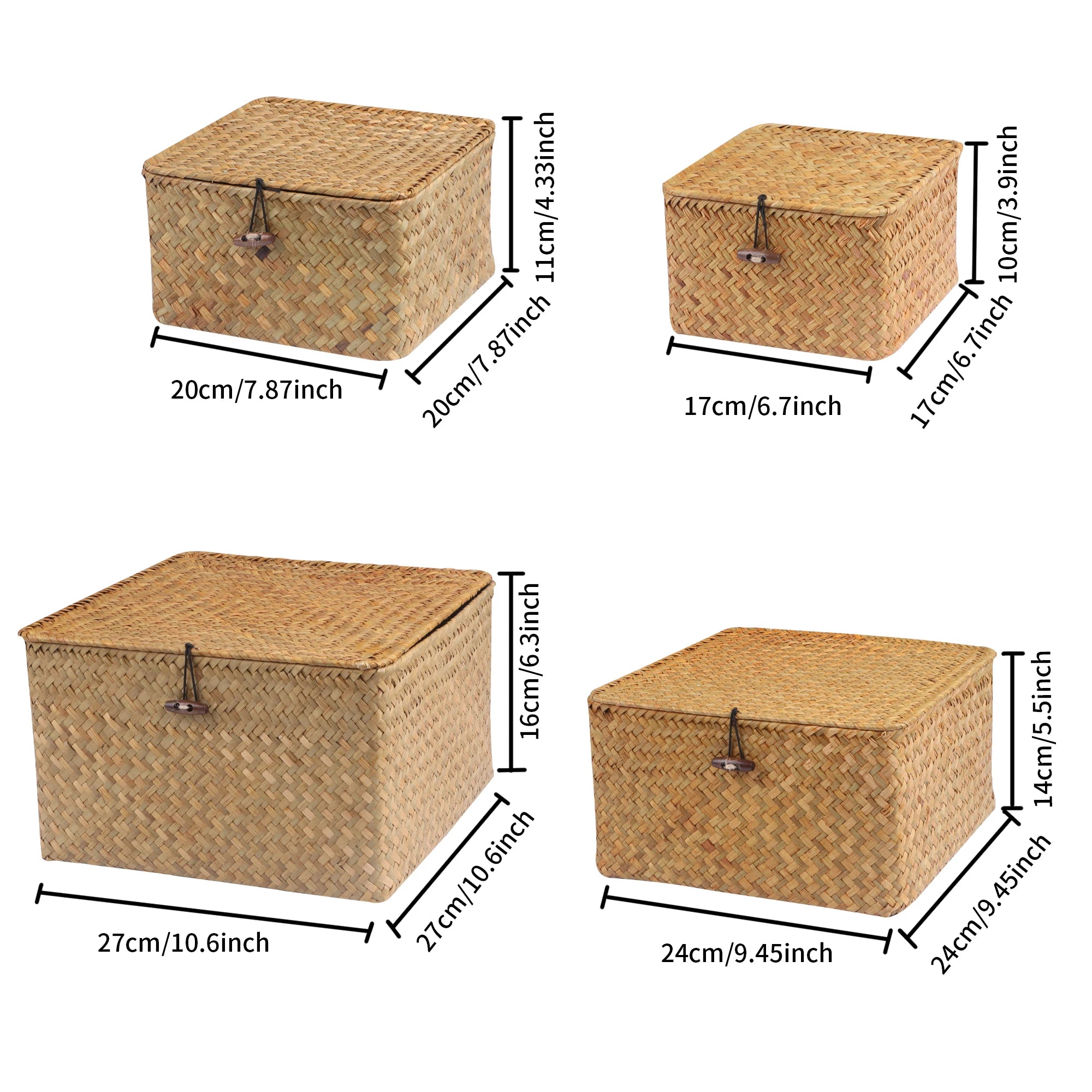 Set of 4 Seagrass Baskets with Lids