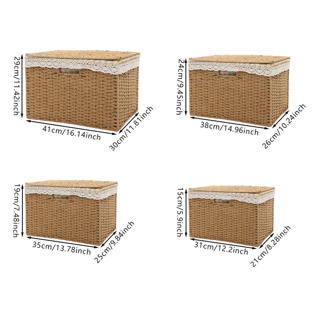 4 Woven Storage Baskets - Retro Country Style