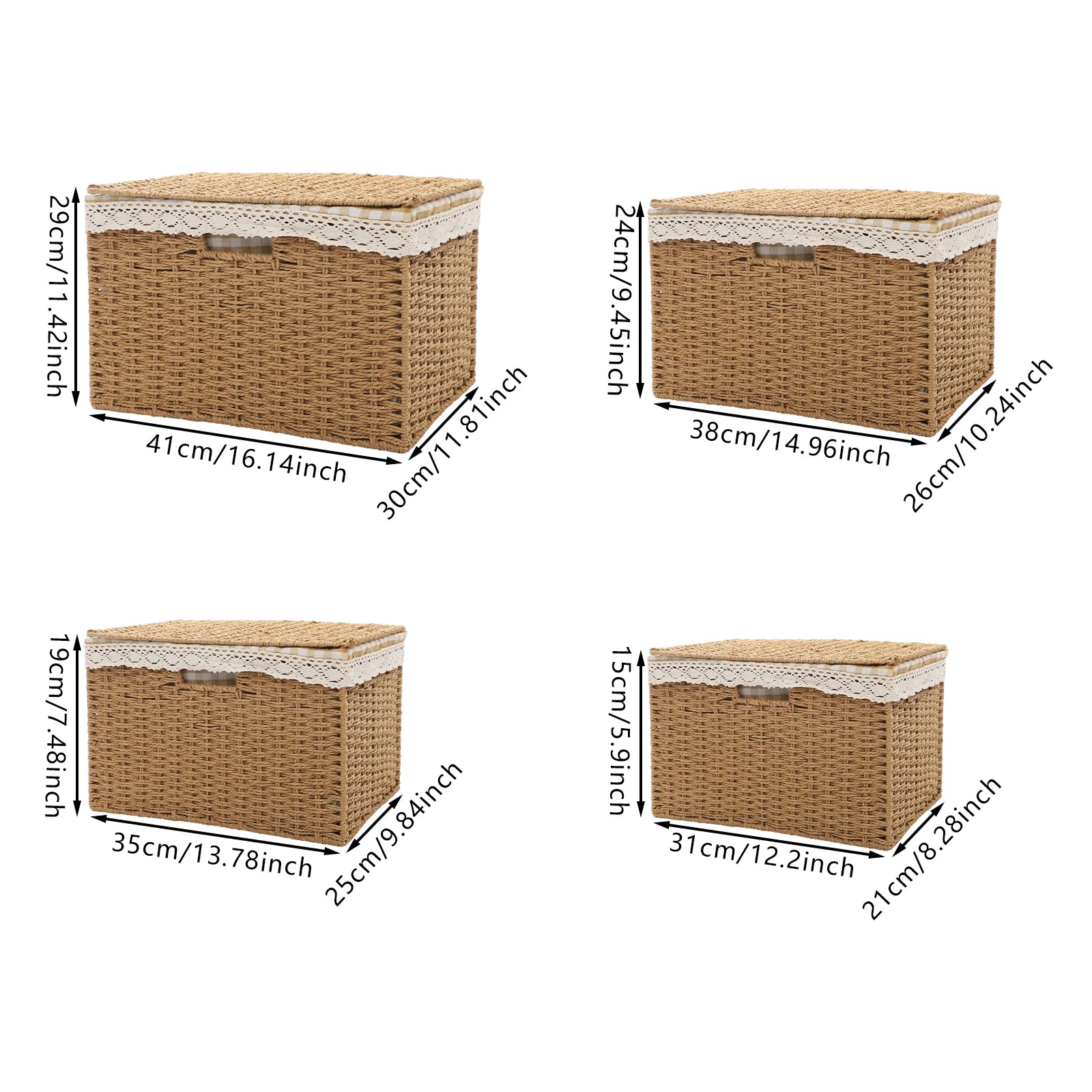 4 Woven Storage Baskets - Retro Country Style