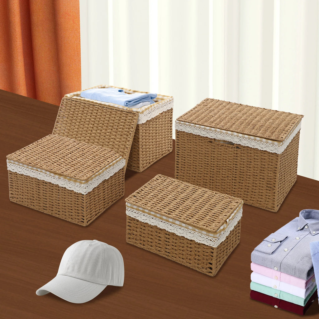 4 Woven Storage Baskets - Retro Country Style