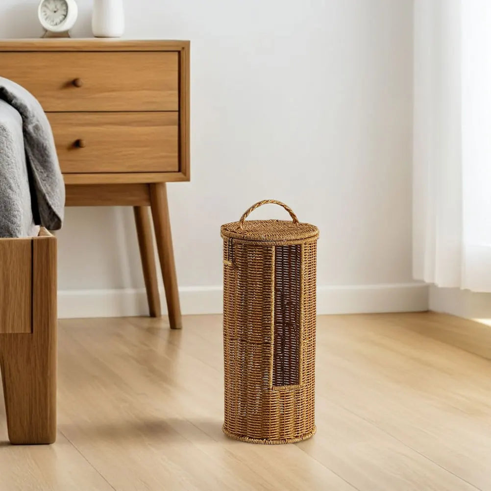 Handwoven Bamboo Storage Basket - Decorative Hamper for Bathroom & Living Room