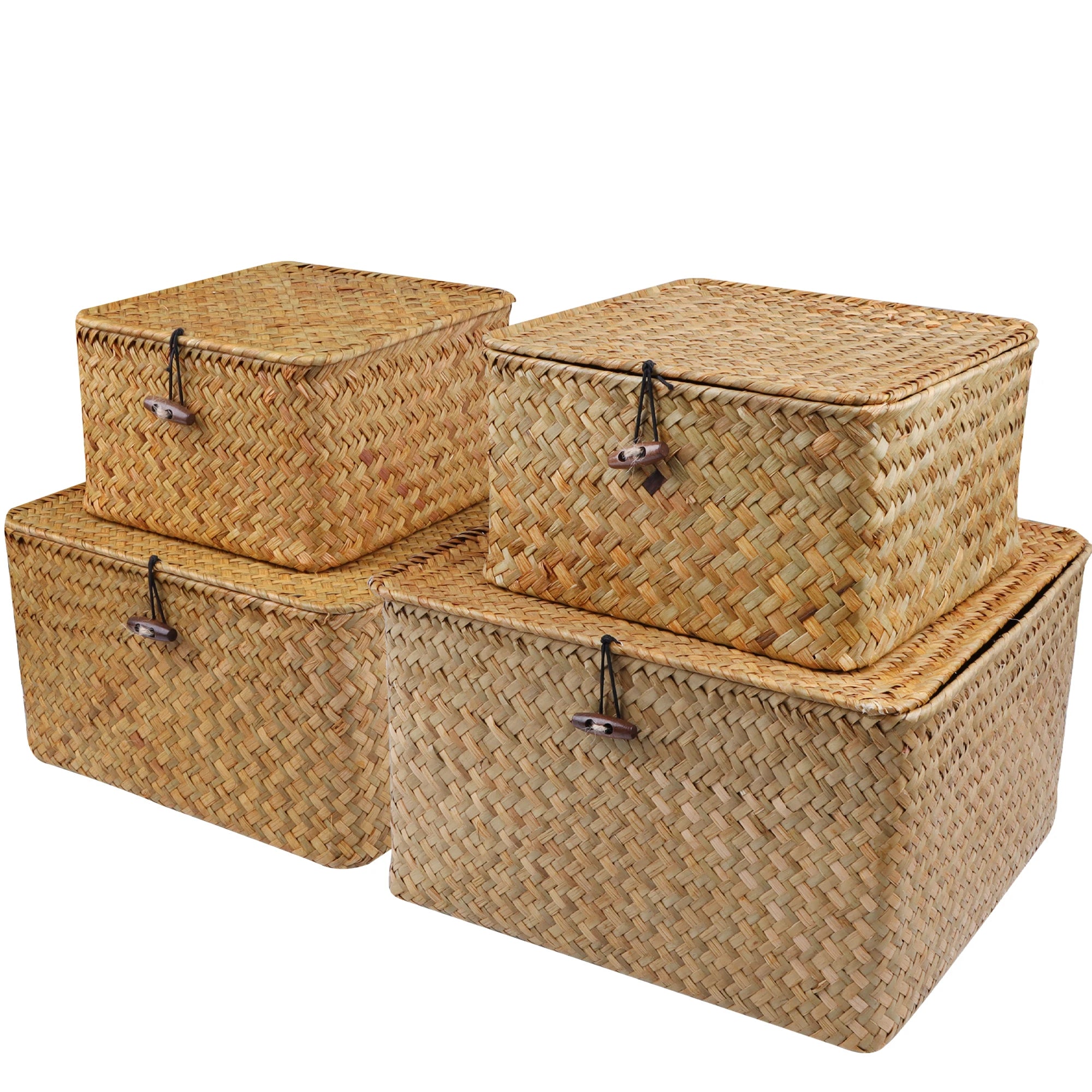 Set of 4 Seagrass Baskets with Lids