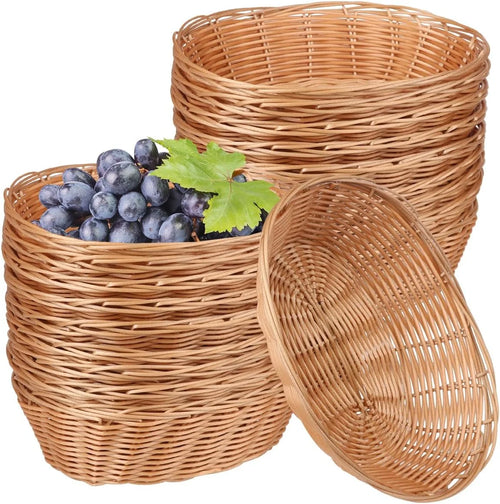20 Pack Oval Poly Wicker Baskets - Medium Gift & Bread Baskets