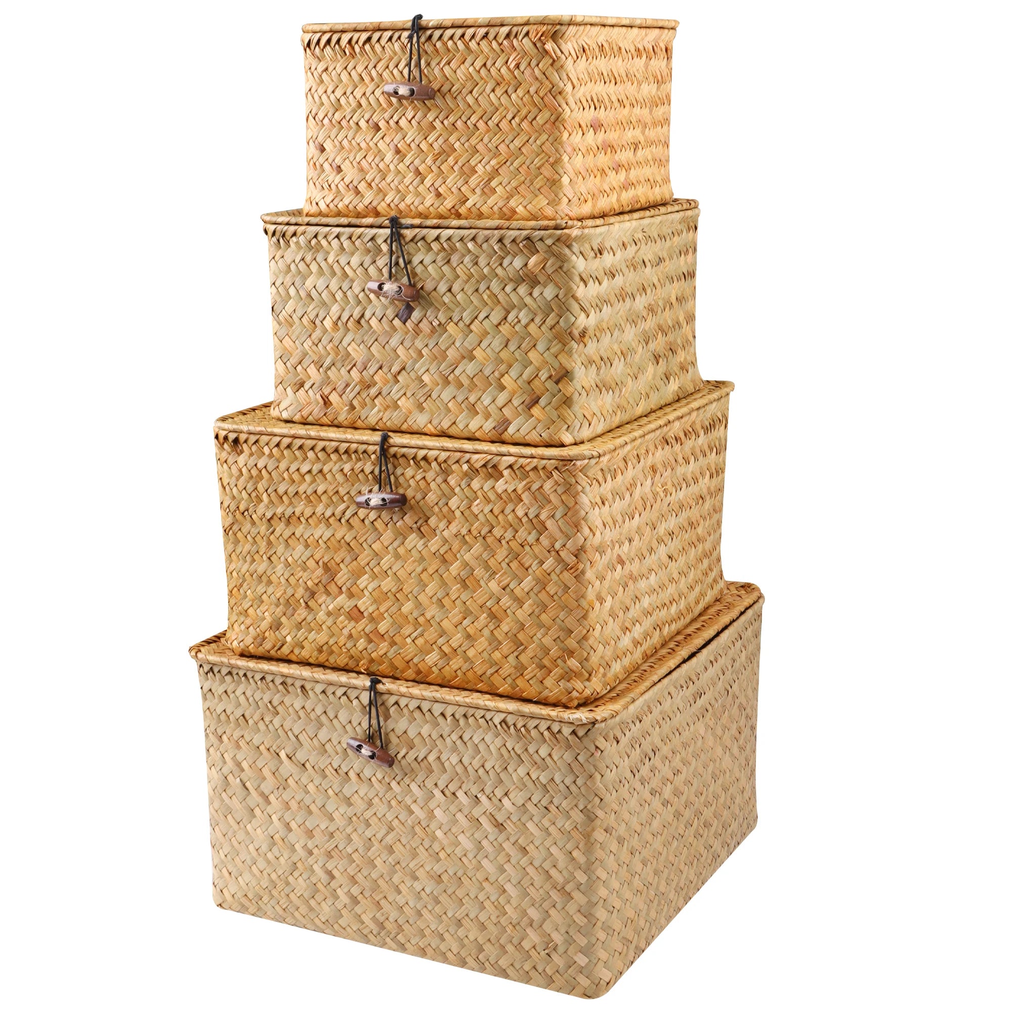 Set of 4 Seagrass Baskets with Lids